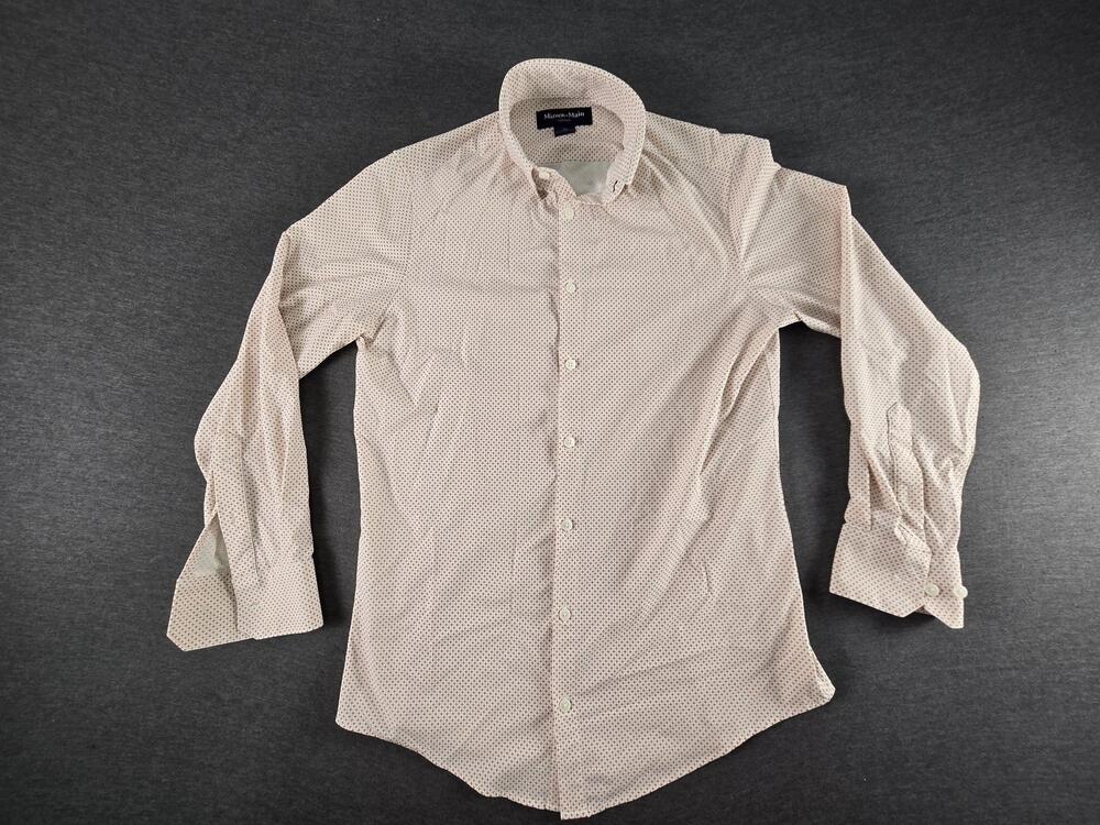 Mizzen+Main Dress Shirt Mens Small White Geometric Leeward Trim Fit Button Front
